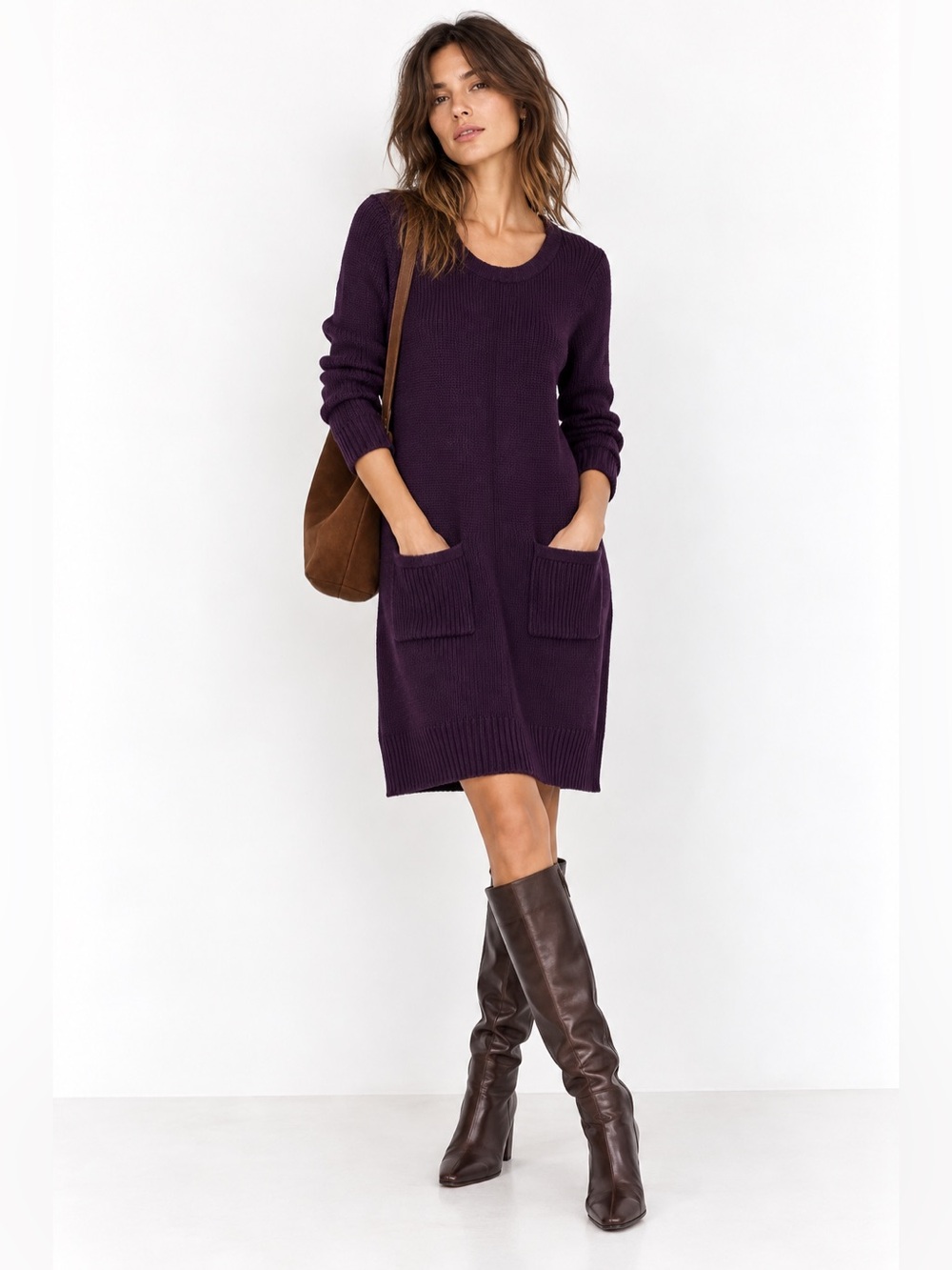 Rag & Bone KNIT Merino Wool Long Sweater Dress Purple XS